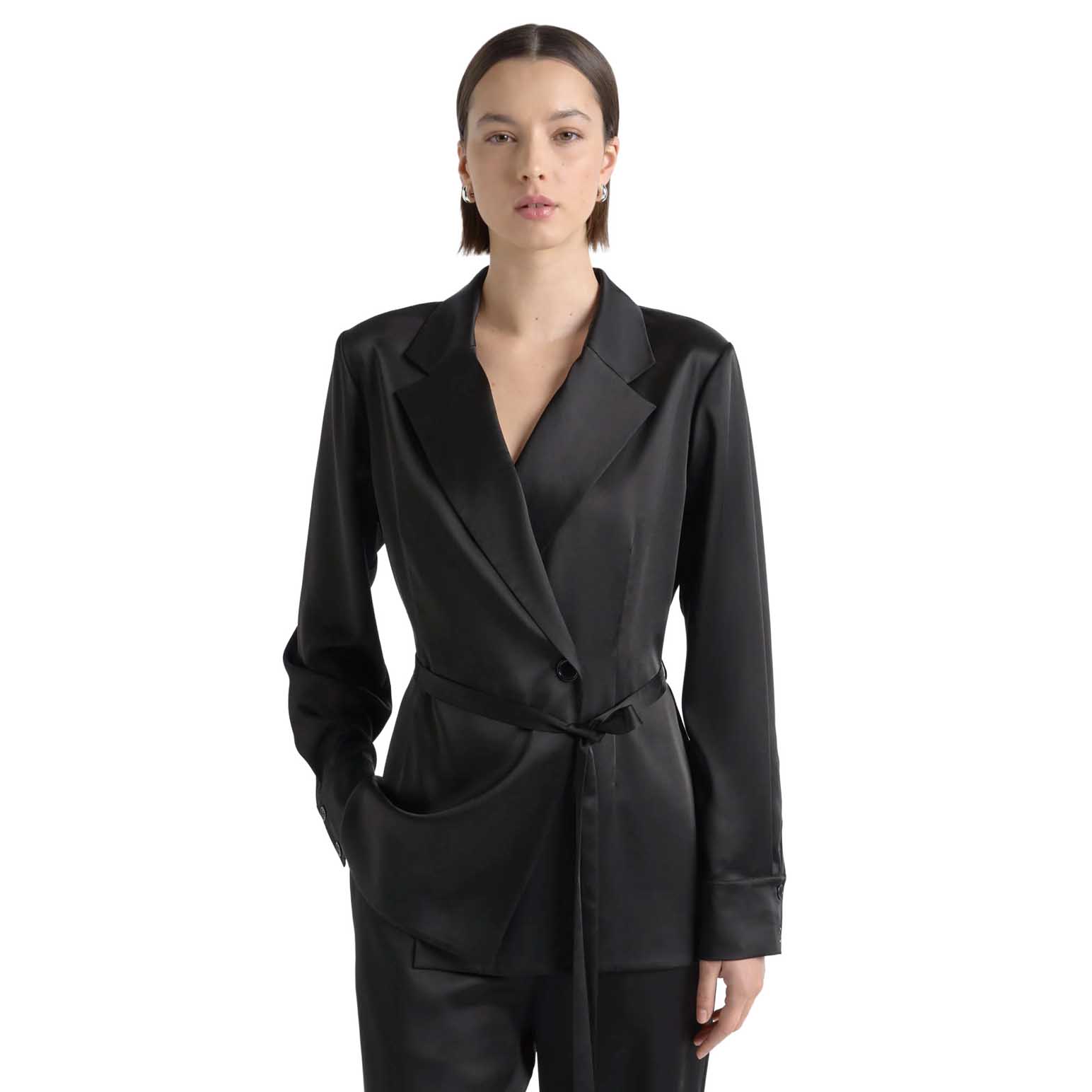 Cue Satin Tie Belt Shirt